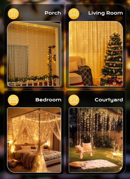 Brightown 300 LED Fairy Curtain Lights, Flameless and Cool to the Touch 5V USB Low Voltage String Lights with 6h Auto Off Timer for Bedroom