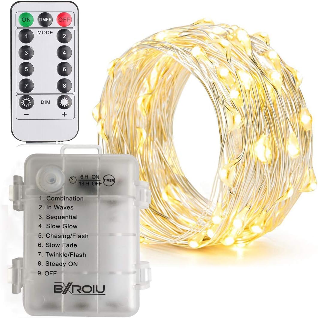 Brightown Battery Fairy Lights – Portable Silver Wire String Lights for Patio, Porch and Outdoor Dining