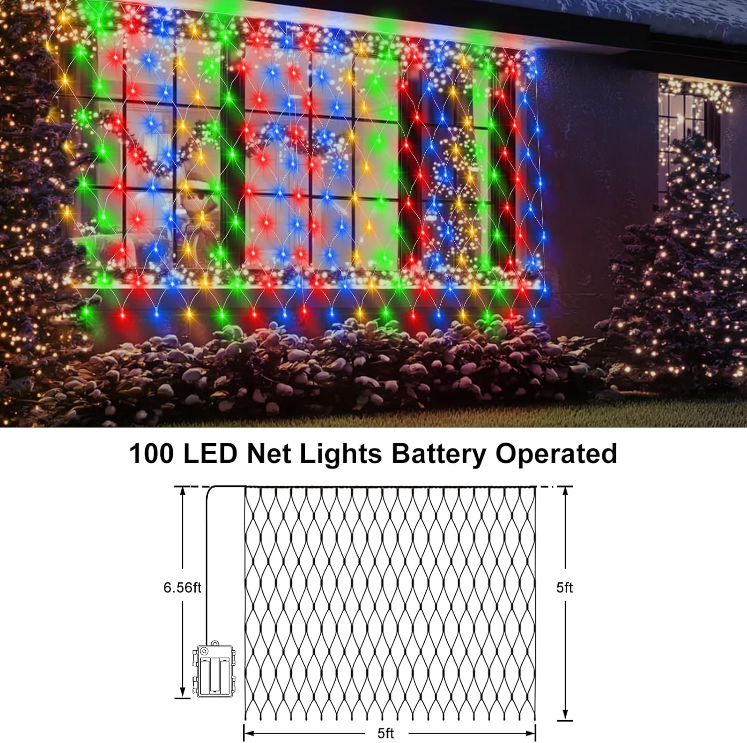 Brightown Battery Operated Bush Net Lights 100 LED 5ft x 5ft – Waterproof Outdoor Garden and Backdrop Lighting with Remote Timer
