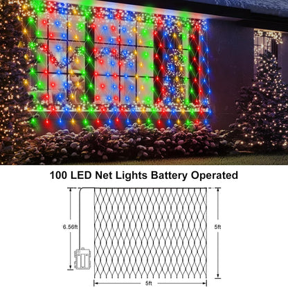 Brightown Battery Operated Bush Net Lights 100 LED 5ft x 5ft – Waterproof Outdoor Garden and Backdrop Lighting with Remote Timer