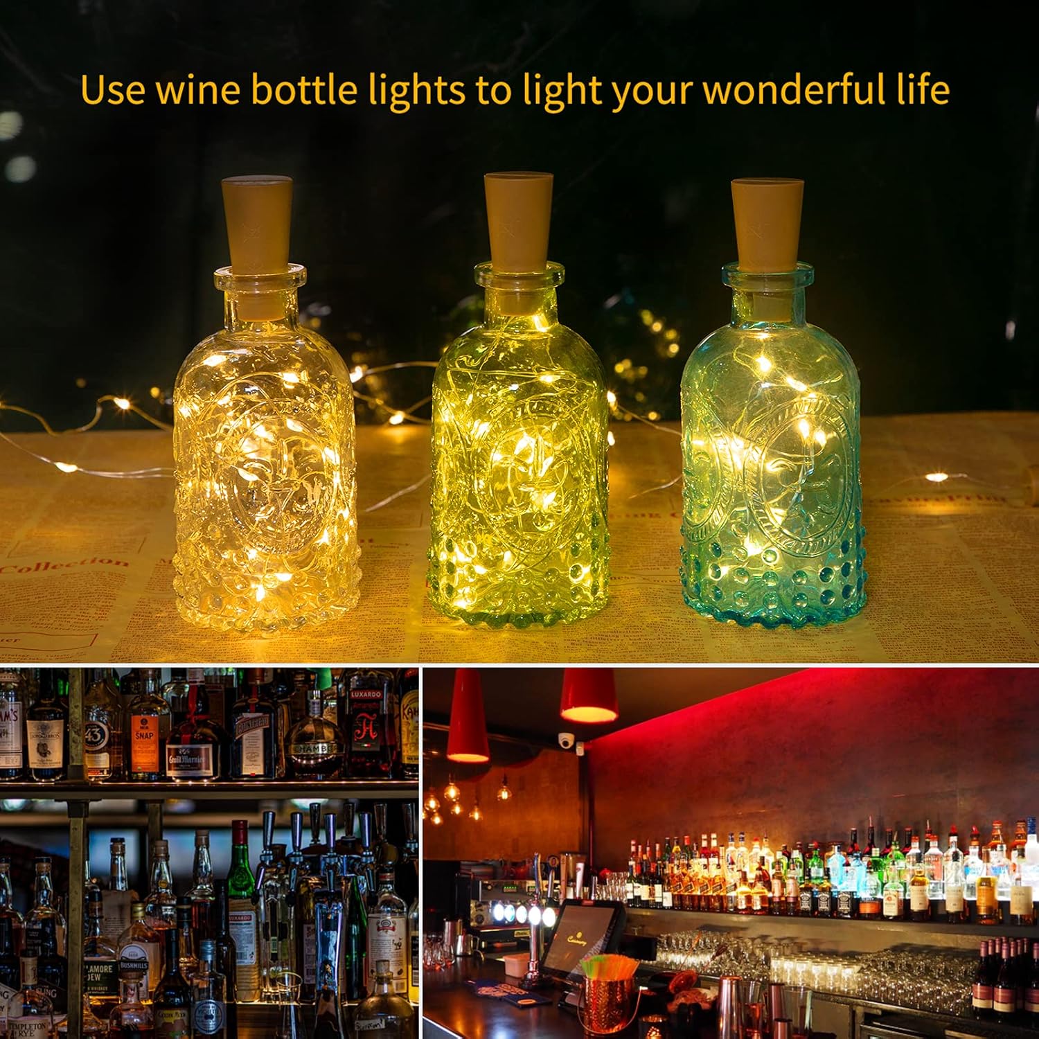Brightown Flameless Cork Bottle Lights – Kid and Pet Safe LED String, Cool-Touch Battery Fairy Lights for Family Homes