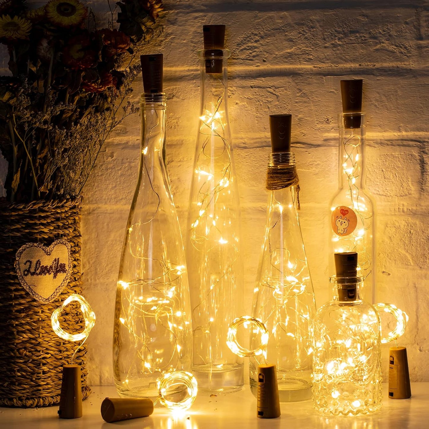 Brightown Flameless Cork Bottle Lights – Kid and Pet Safe LED String, Cool-Touch Battery Fairy Lights for Family Homes