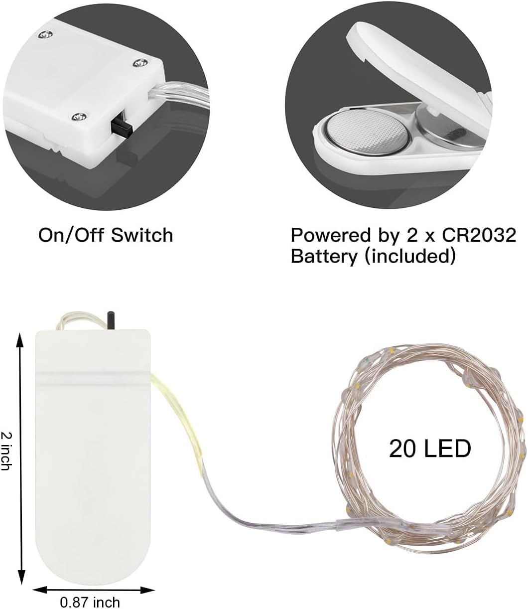 Brightown Mini Fairy Lights Battery Operated – 24 Pack Ready to Gift String Lights for Housewarming Baskets and Bridesmaid Boxes