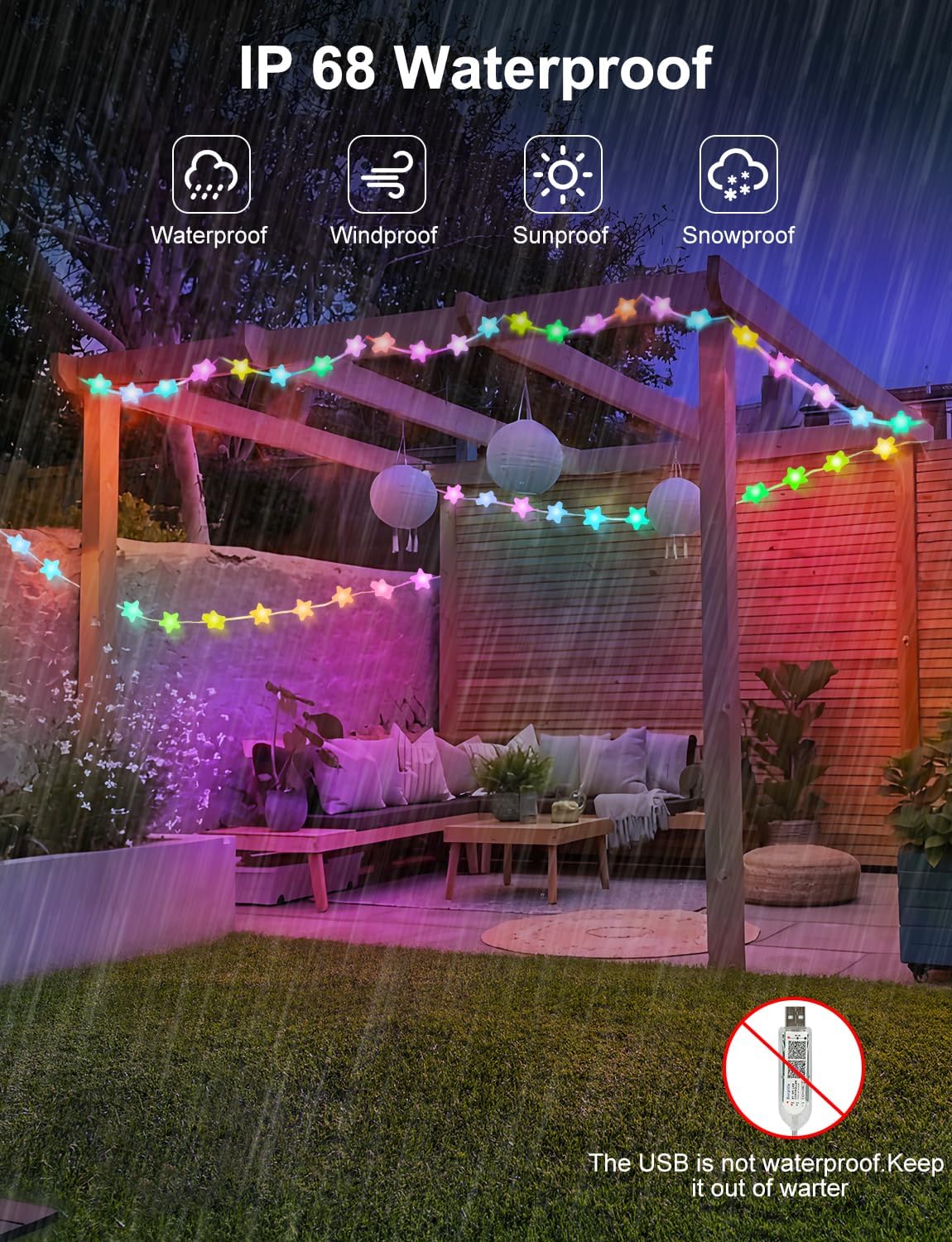 Brightown Smart Star Fairy Lights 33ft with 16 Million RGB Colors – Modern Aesthetic Living Room and Bedroom Wall Decor, App and Remote Controlled