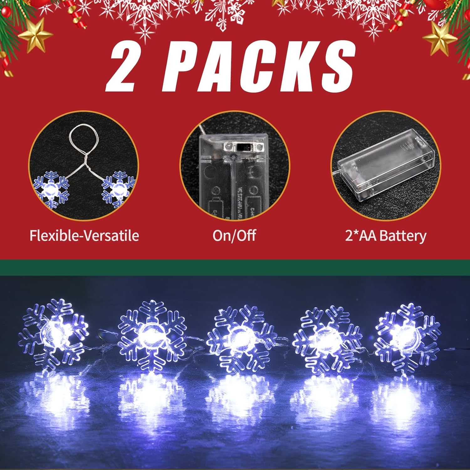 Brightown Snowflake String Lights – Flameless Indoor Holiday Lighting, Cool to Touch Safe for Sleeping