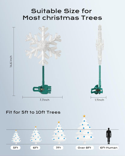 Brightown Snowflake Tree Topper with Lights – UL-Certified Flameless Holiday Decor, Cool White Bulbs with Backup Fuse for Indoor Safety