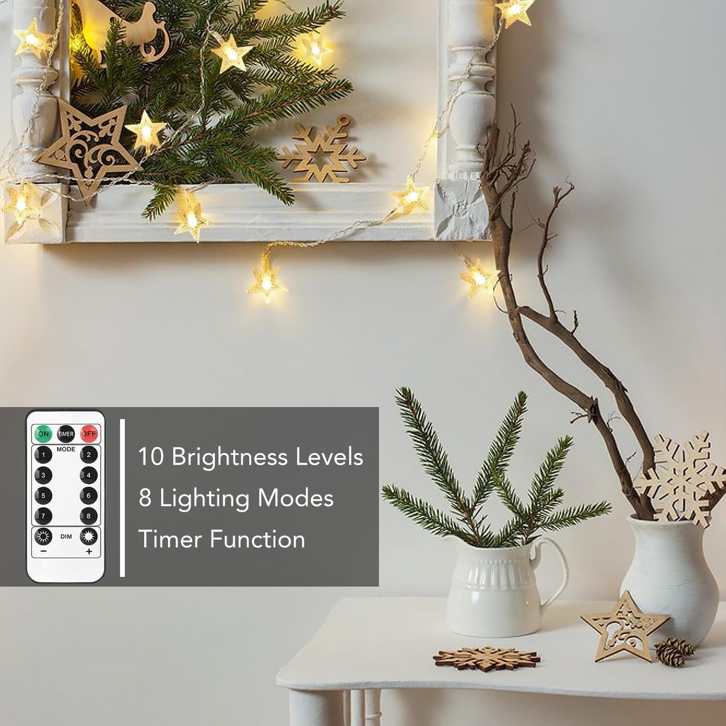 Brightown Star String Lights – Thoughtful Birthday Gift for Her and Mom, 17ft Battery Operated Star Fairy Lights with Remote and Timer