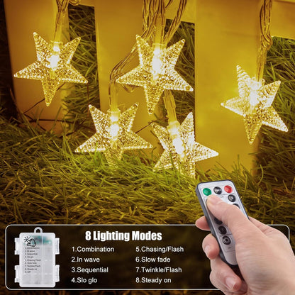 Brightown Star String Lights – Thoughtful Birthday Gift for Her and Mom, 17ft Battery Operated Star Fairy Lights with Remote and Timer