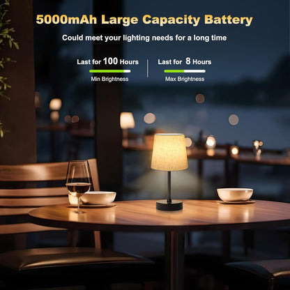 BRIGHTY — Cordless Minimalist Desk Lamp for Clutter-Free Counters, Rechargeable LED in Neutral Linen and Matte Black