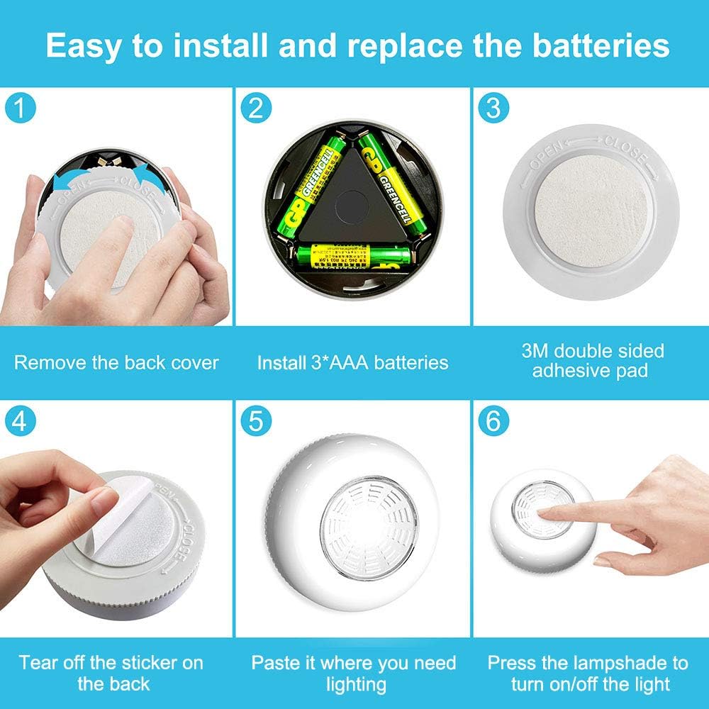 Brilliant Evolution Tap Light 6 Pack – Hidden Switch Cordless Puck Lights for Clean, Clutter-Free Walls