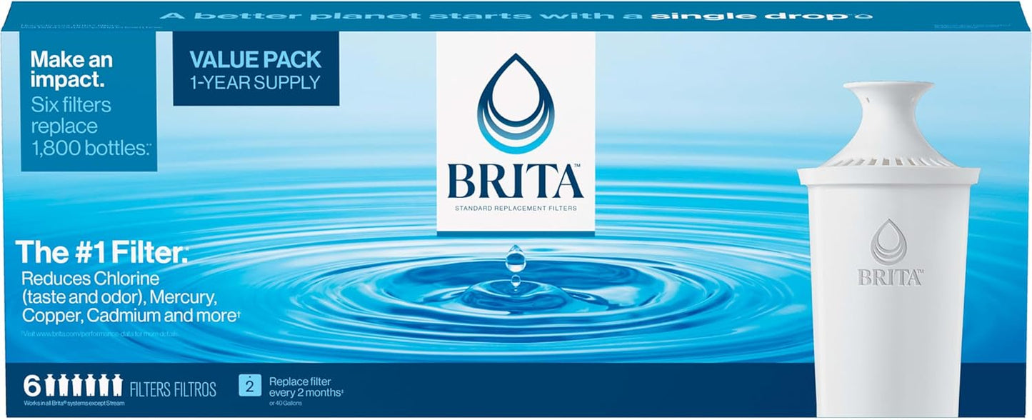 Brita Standard Water Filter 6-Pack – Thoughtful Housewarming Gift for New Homeowners and Renters