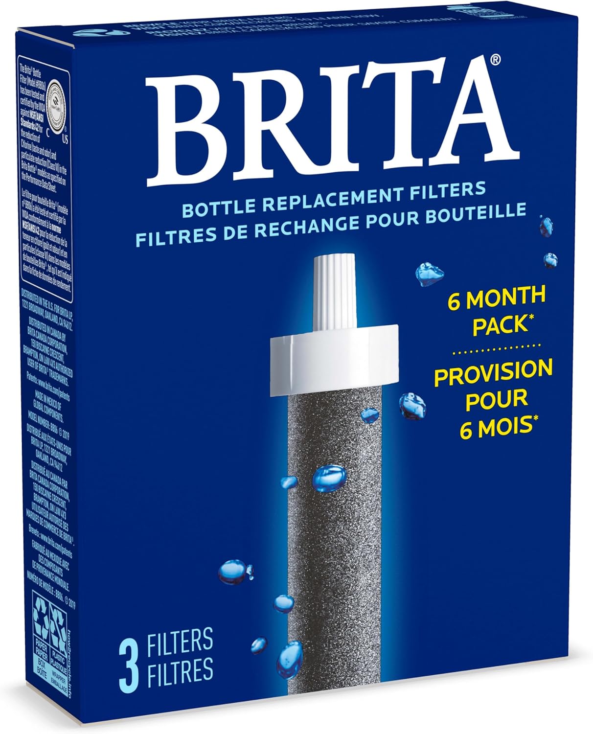 Brita Water Bottle Replacement Filters – Streamlined 3-Pack for Clutter-Free Kitchens and Desks, BPA-Free