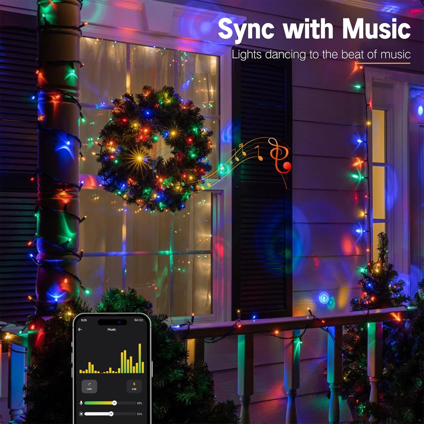 BrizLabs Color Changing Smart Christmas Lights – Patio and Backyard Outdoor String, 98ft 300 LED IP44 Waterproof Music Sync Lights