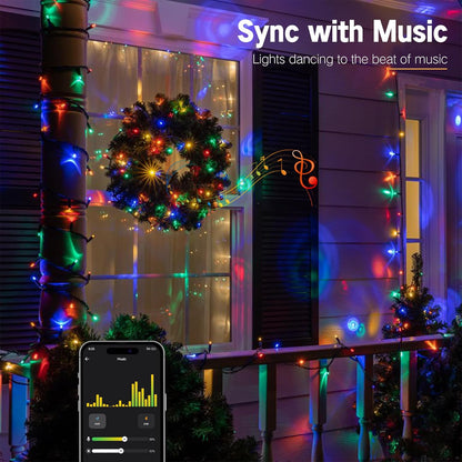 BrizLabs Color Changing Smart Christmas Lights – Patio and Backyard Outdoor String, 98ft 300 LED IP44 Waterproof Music Sync Lights