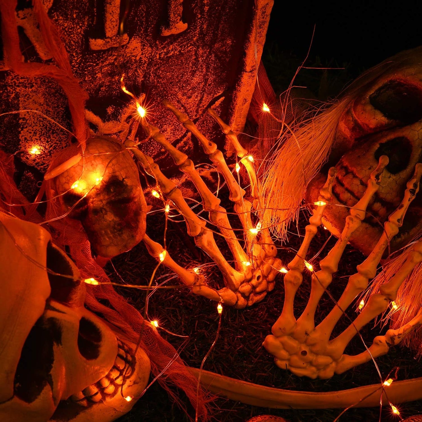 BrizLabs Waterproof Halloween Lights – Portable Porch Decor, 19.47ft Battery LED String for Garden and Entryway
