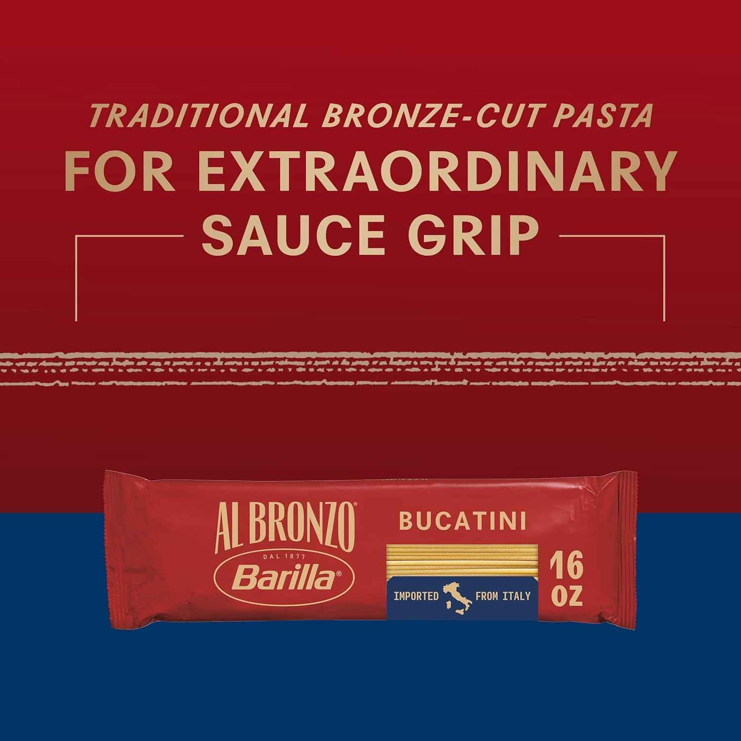 Barilla Al Bronzo Bucatini – Quick 9-Minute Italian Pasta for Efficient Weeknight Meal Prep, Bronze-Cut Quality, Pantry Ready