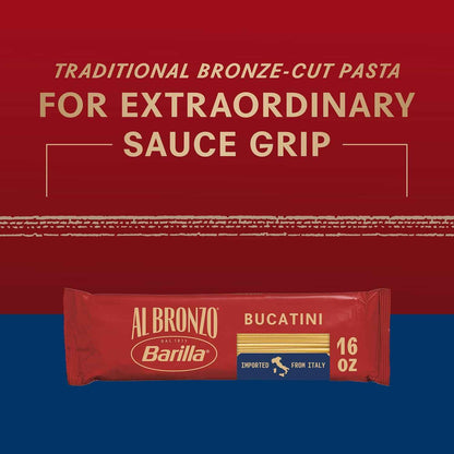 Barilla Al Bronzo Bucatini – Quick 9-Minute Italian Pasta for Efficient Weeknight Meal Prep, Bronze-Cut Quality, Pantry Ready