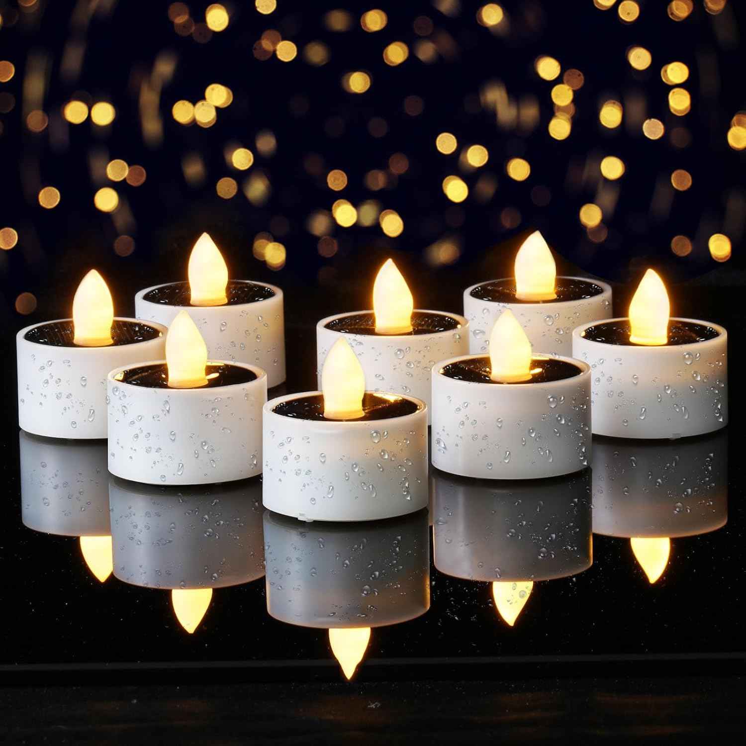 Homemory Solar Flickering Tea Lights – Cozy Ambient LED Votives for Window Sills, Bedroom Shelves, and Living Room Centerpieces