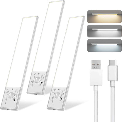 FBY Closet Light, Slim Metal Design LED for Wardrobe and Bedroom Ambiance, 3 Color Temperature Rechargeable 3-Pack