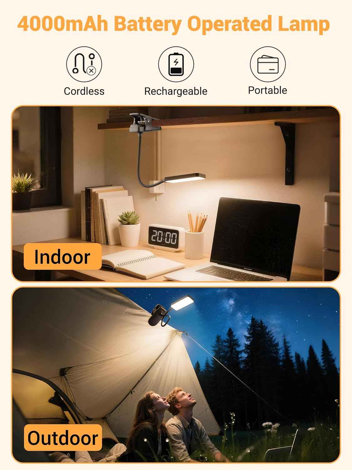 LuminGlow Pro Clip Lamp – Child Safe Bedside Lamp for Shared Bedroom and Bunk Bed, No Heat No Flicker LED