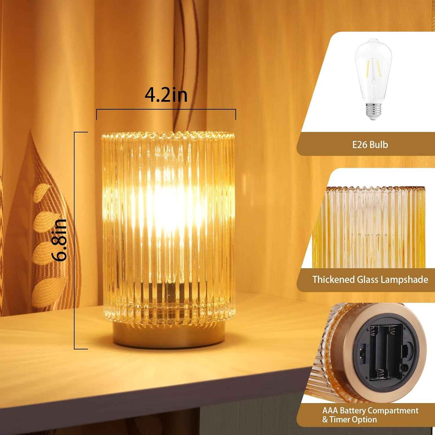 Portable Cordless Glass Lantern Lamp for Camping, Patios, and Outdoor Dining Ambiance