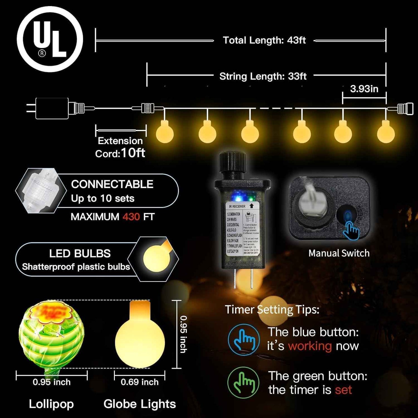 suddus 100 LED Globe String Lights – Ready-to-Give Housewarming Gift for New Homeowners, Warm White Plug-in with Remote