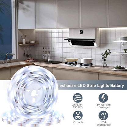 echosari Self-Adhesive LED Strip Lights – Living Room Aesthetic Ambient Backlight Behind TV, Warm White 16.4ft 2-Pack