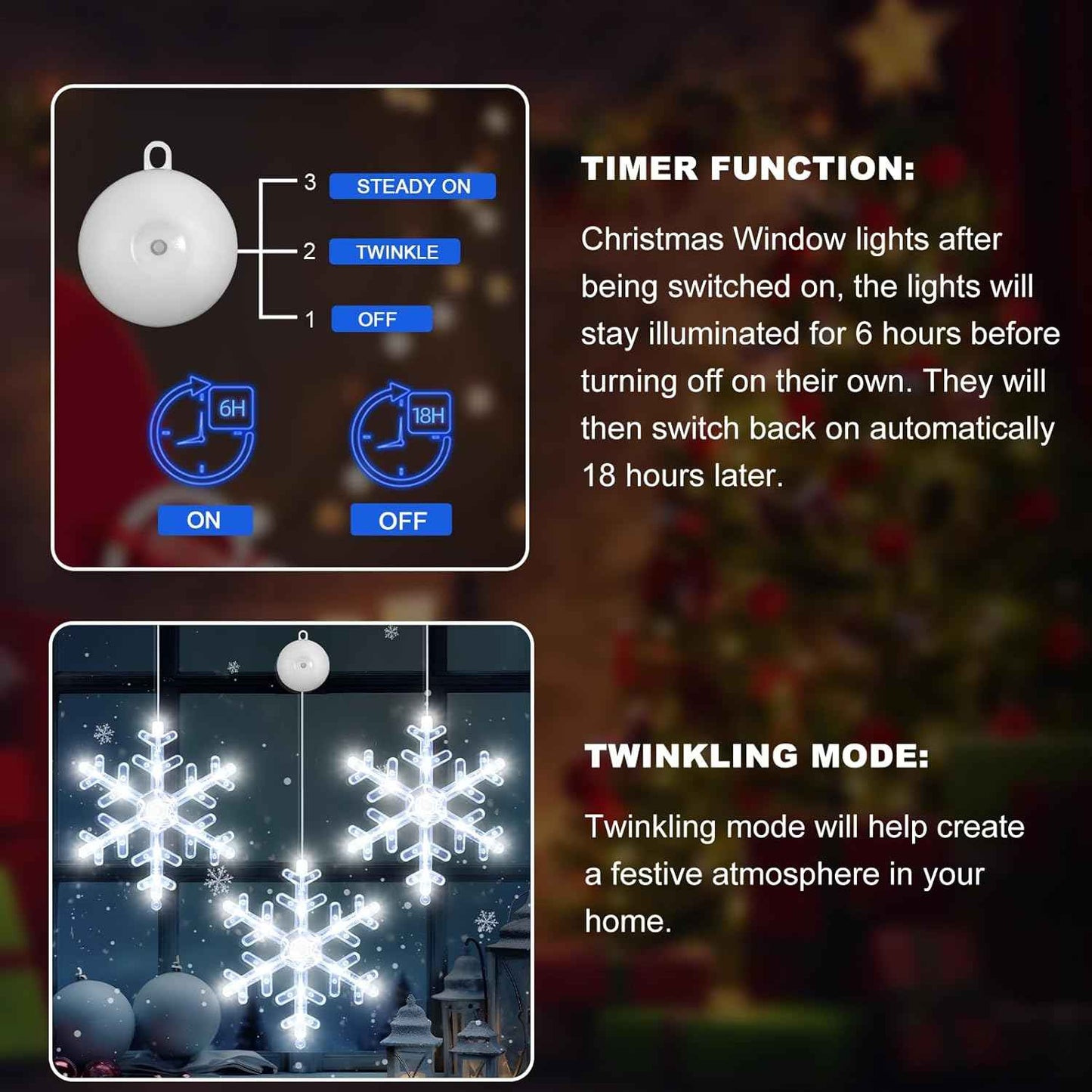 LuminGlow Flameless Snowflake Window Lights – Safe Holiday Glow for Homes with Kids, Pets & Curious Toddlers