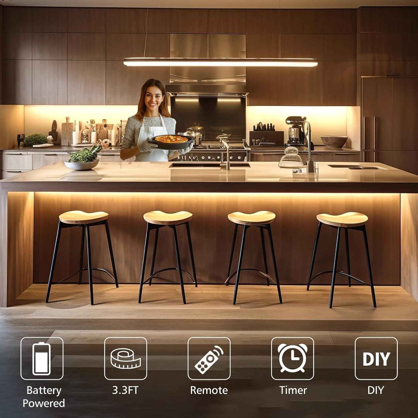 echosari Tape Light No Plug Required – Simple Peel-and-Stick Accent for Intentional Interiors, Warm White, Remote Dimmable
