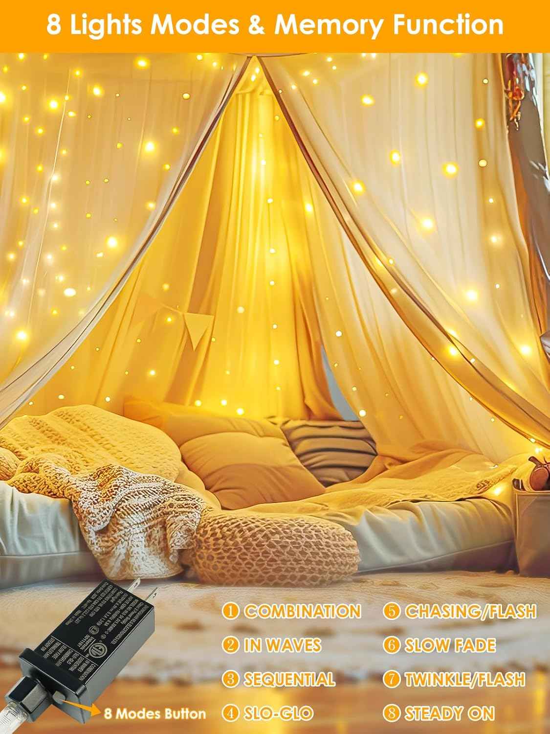 LumiWeave LED Fairy Lights Plug in 66ft – Cuttable Copper Wire String Lights for Bedroom Decor, 8 Modes Warm White Twinkle Lights Living Room Aesthetic