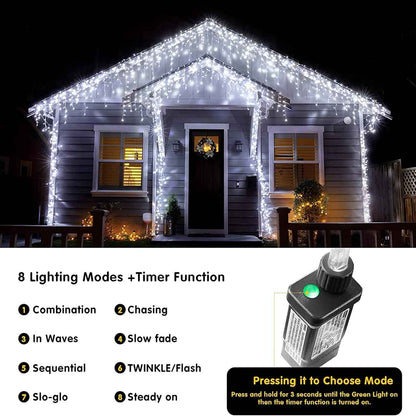 LuminaGlow Icicle Curtain Lights – Cozy Living Room Aesthetic, 32ft 400 LED Hanging Backdrop with 8 Modes