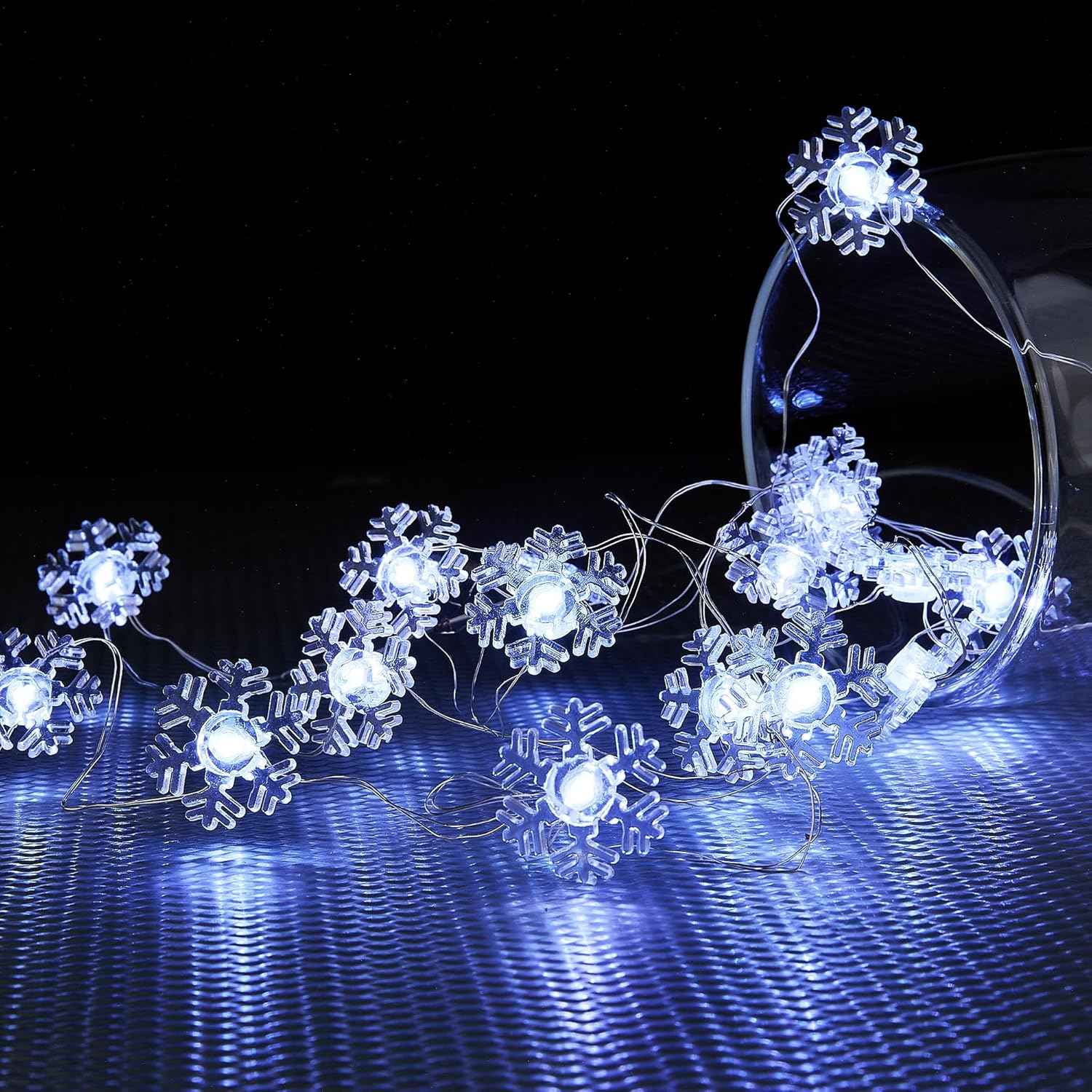 BlcTec Snowflake String Lights – Patio and Porch Battery Decor with 12.8FT Flexible Wire