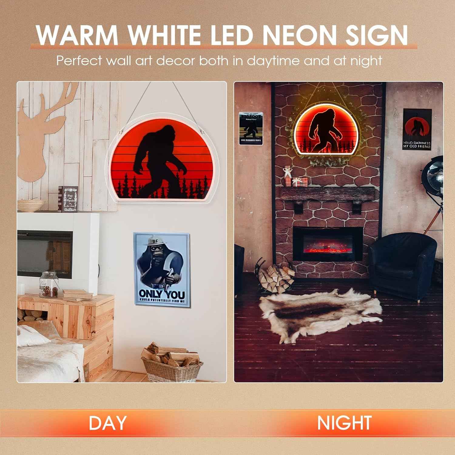 Cryptid Co. Bigfoot Neon Light – Safe Kids Bedroom Nightlight and Nursery Decor, Cool to Touch Silicone LED Cryptid Wall Art
