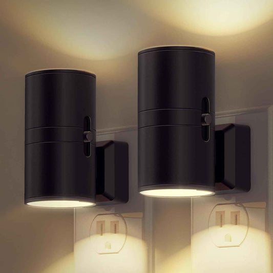 L LOHAS LED Night Light Plug in – Vintage Cylindrical Wall Sconce, Ambient Bedroom Decor with Up-Down Glow
