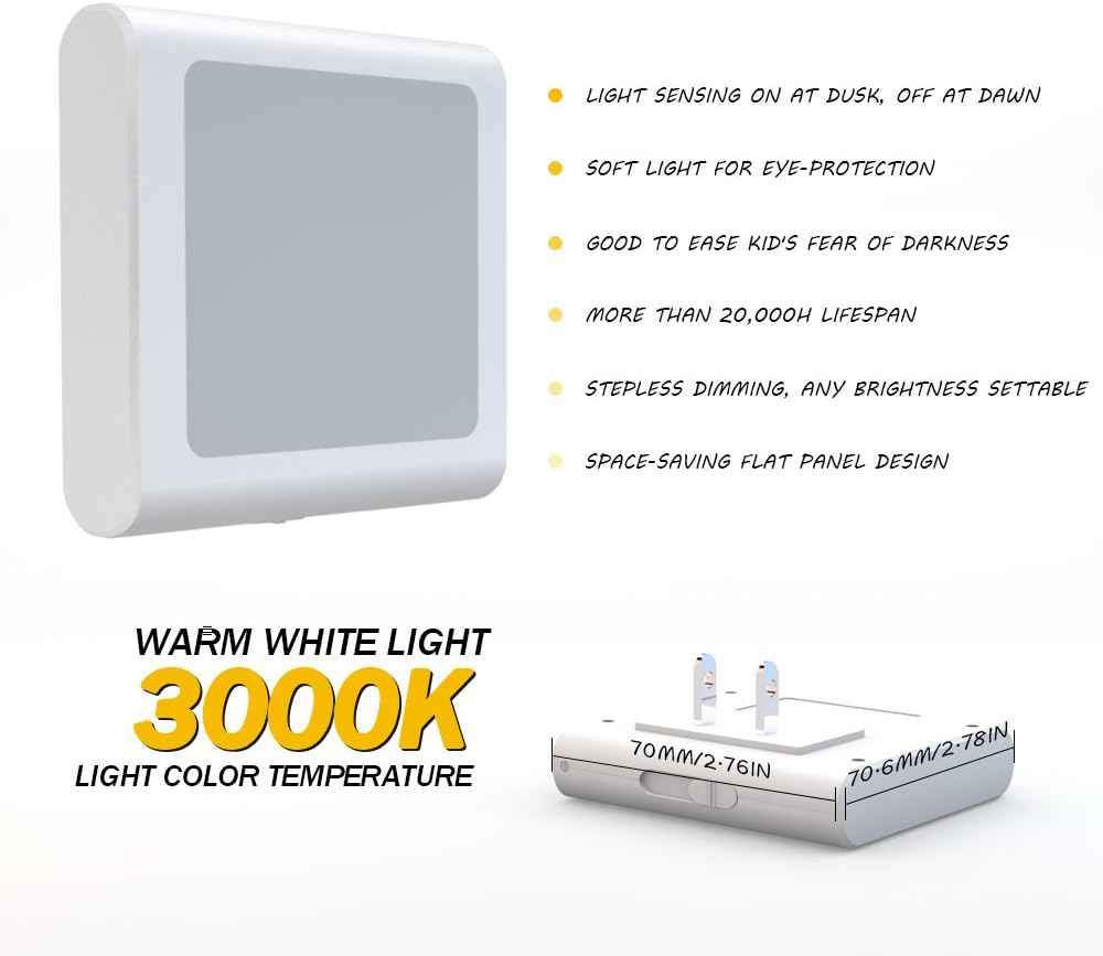 MAZ-TEK Dimmable Night Light for Kids Room – Warm White LED with Auto Sensor, Cool to the Touch