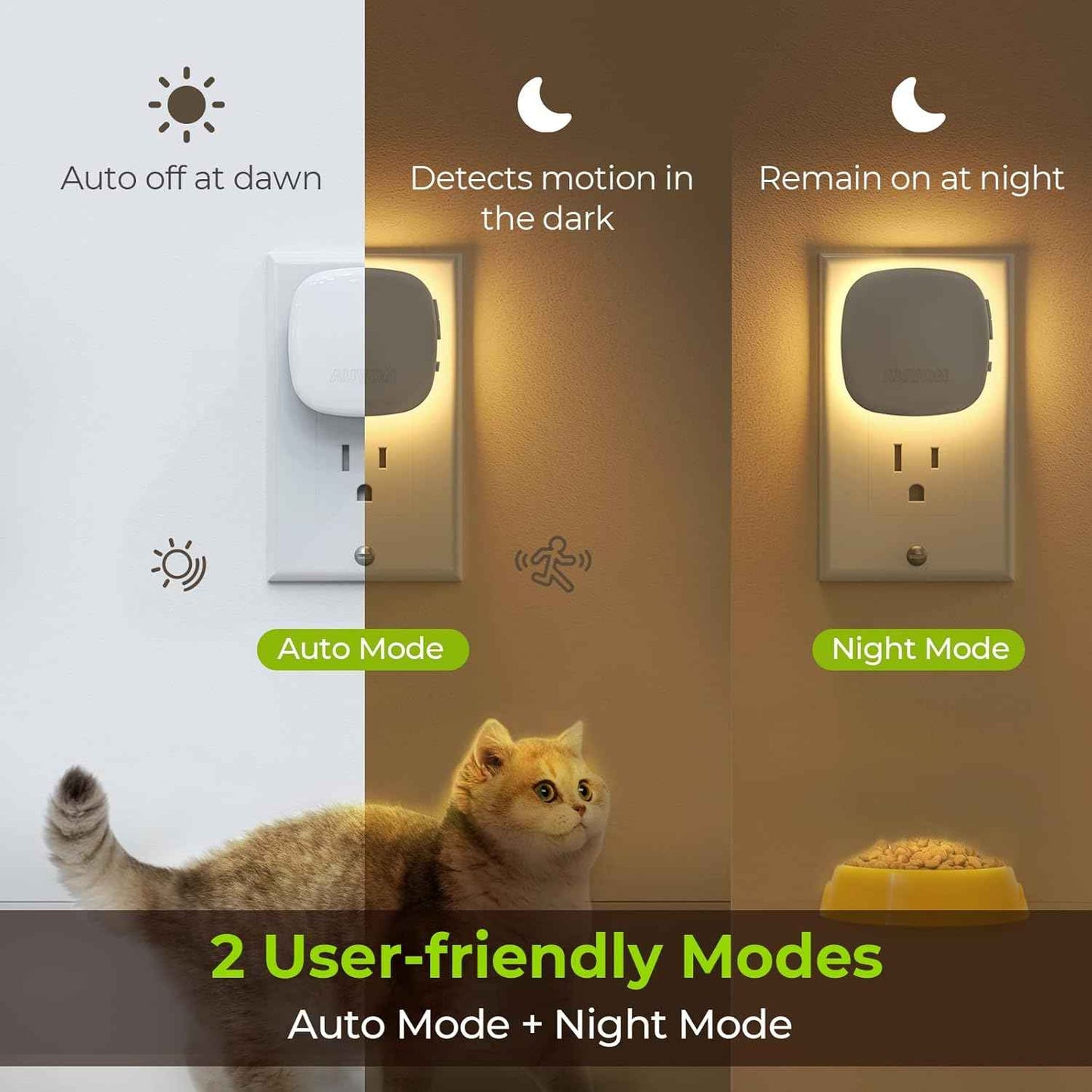 AUVON Plug-in Backlit Night Light with Stepless Dimming – Calming Amber Glow for Bedtime Routine and Wind-Down Ritual