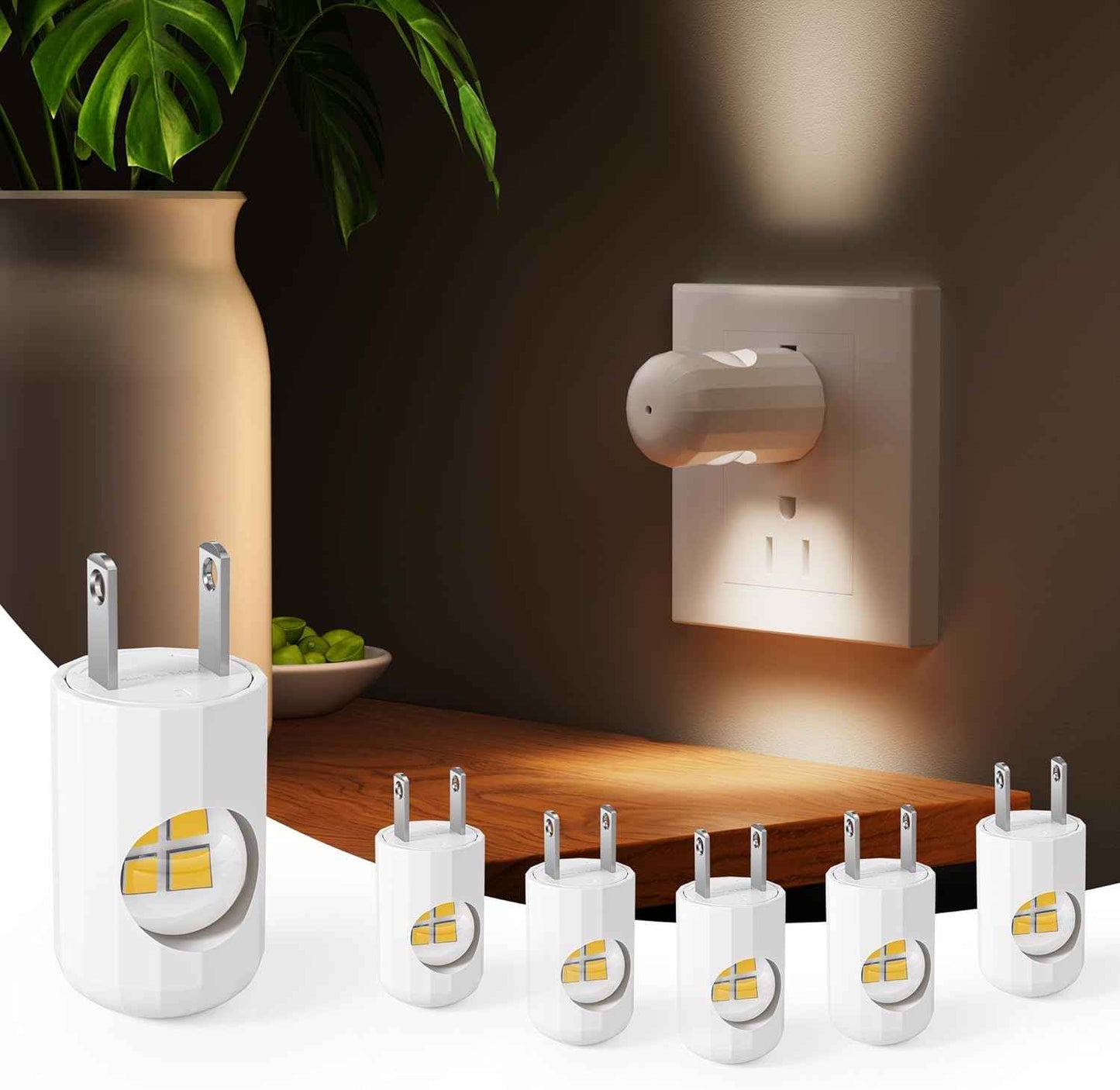 LuminAura 6-Pack Minimal Night Light – Compact, Low-Profile Plug-in LED for Clean, Uncluttered Walls