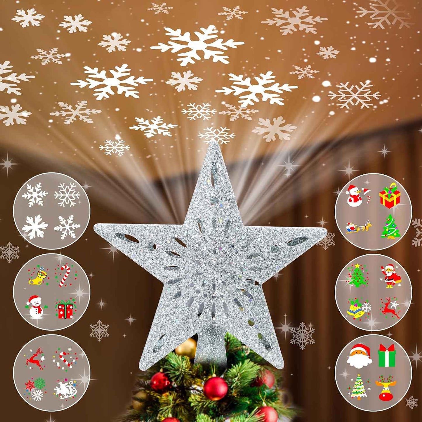 [Brand Name] Star Tree Topper with Built-In Projector – Cozy Bedroom Holiday Decor with 6 Ambient Light Modes