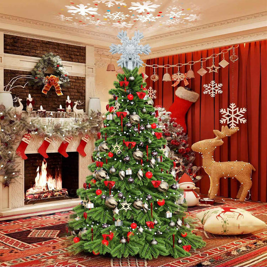 Aurora Glow Rotating LED Tree Top – Living Room & Foyer Christmas Decoration with Sparkle Finish