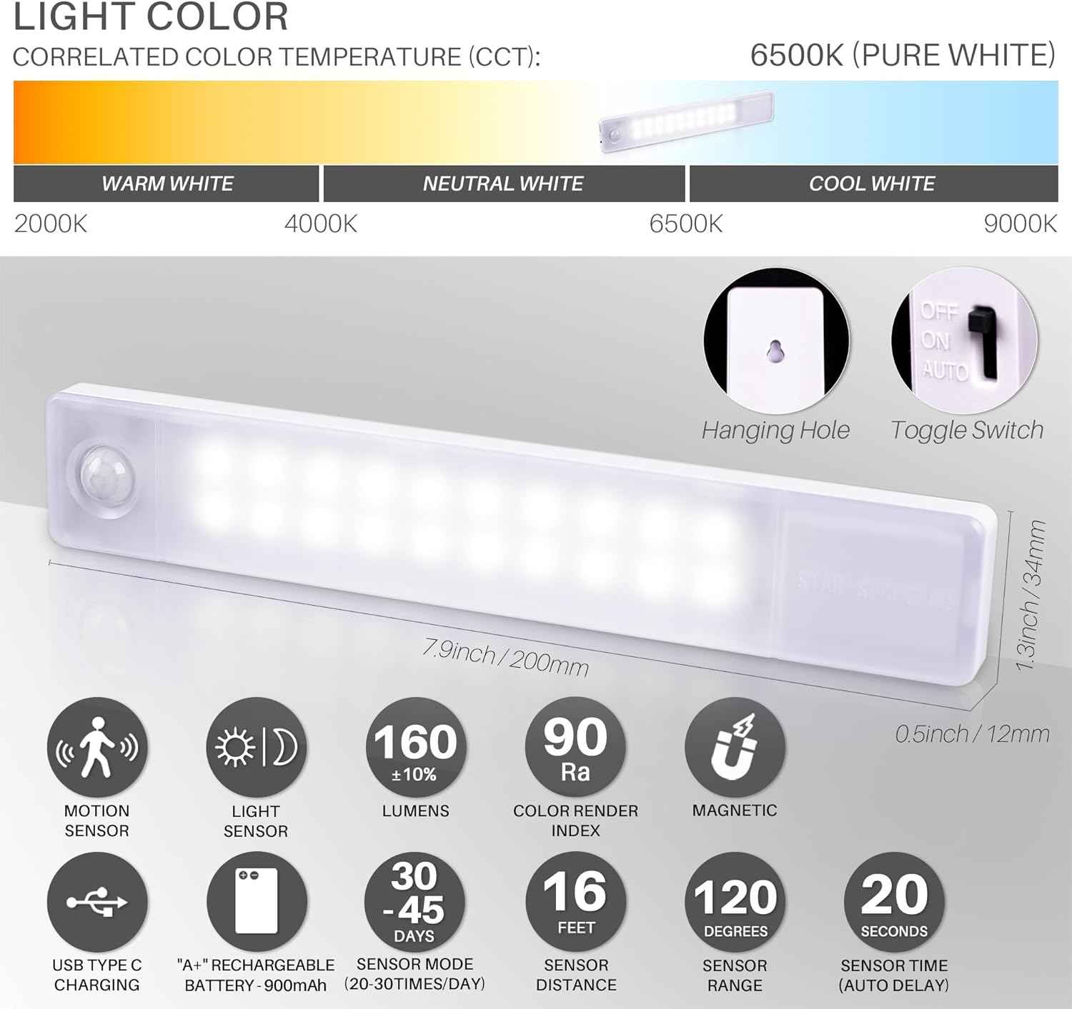 STAR-SPANGLED Under Cabinet Lighting Rechargeable, Warm White Accent Lighting for Cozy Bedroom Decor, 2 Pack