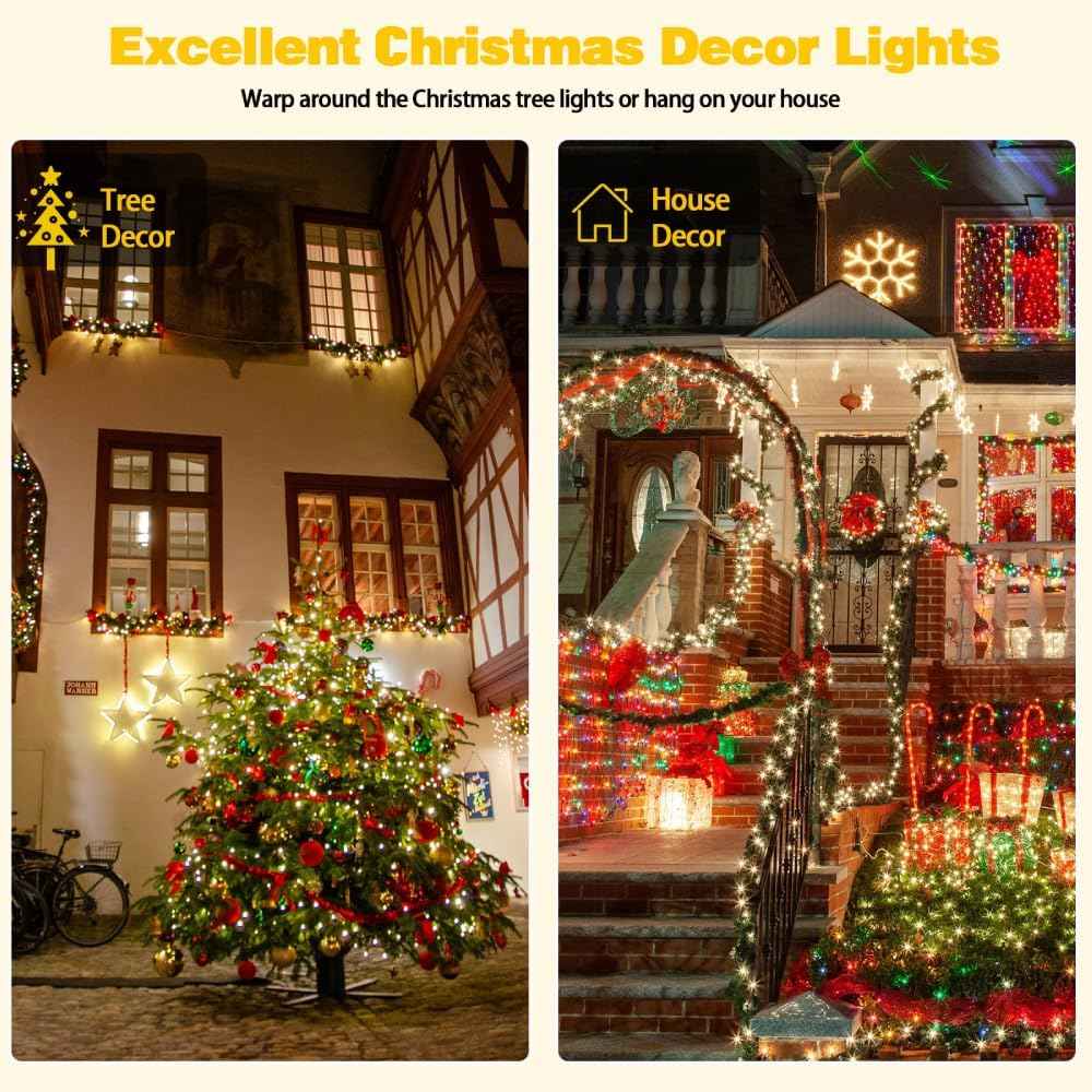 Lumimuse 2-Pack Solar String Lights – 200 LED Green Wire Outdoor Decor for Pergola, Porch and Fence Line, IP65 Weatherproof for Rain or Snow
