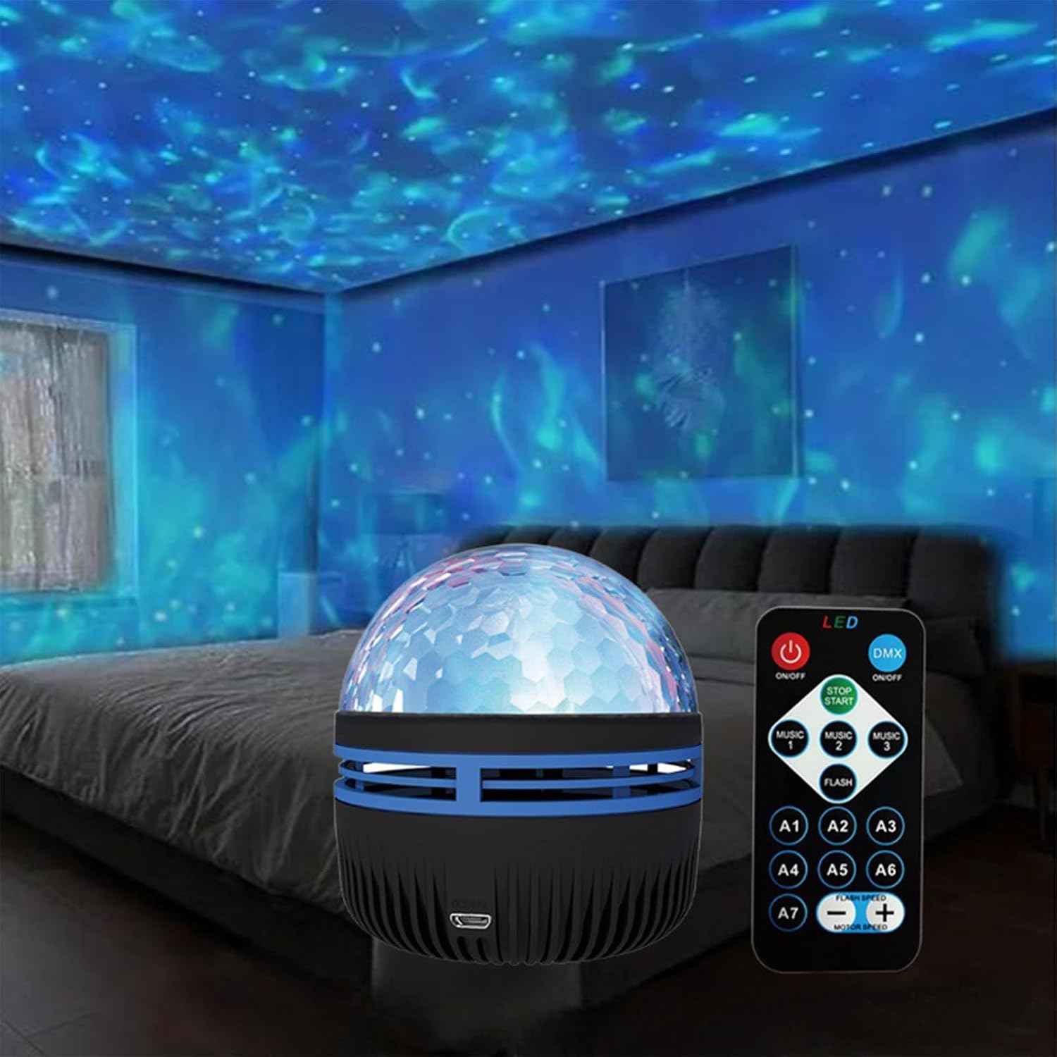 Northern Glow Aurora Projector – Statement 3-Inch Art Deco Black Dome for Bedroom Walls and Ceilings