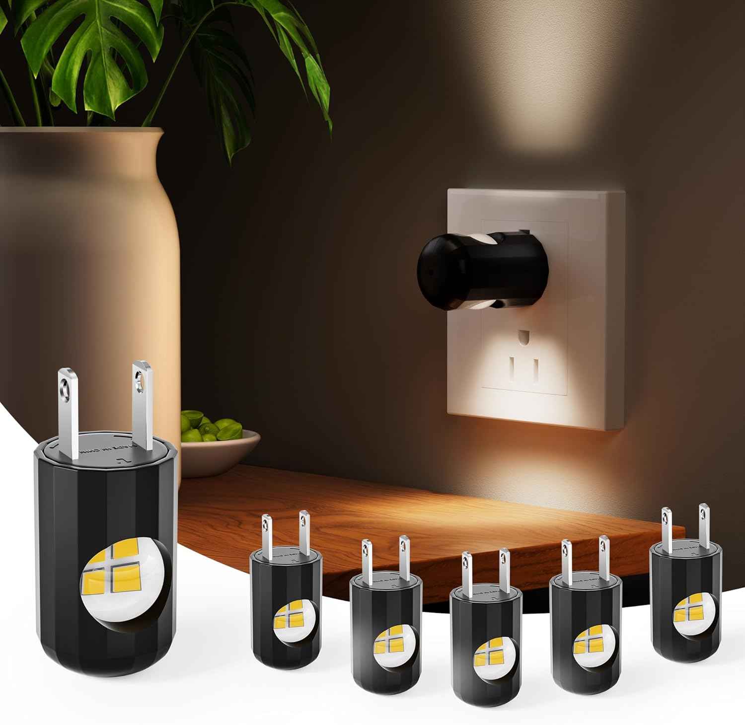 LumiNest Minimal Night Light 6 Pack – Compact 1.1 Inch Plug in Wall Light for Hallway, Bedroom and Bathroom, Simple Dusk to Dawn Design