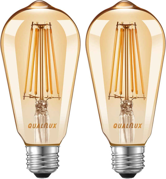 HQ-H027 Retro Filament LED Bulb for Vintage Sconces, Barn-Style Fixtures, and Coffee Bar Aesthetic, 2-Pack
