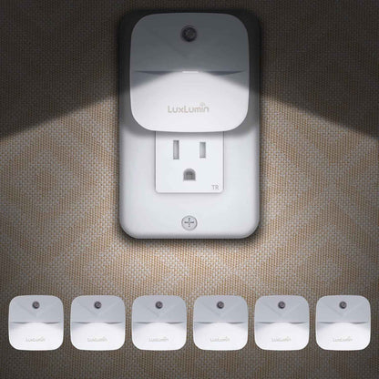 EverBrite LED Night Light – Automatic Dusk-to-Dawn Sensor, Flameless Plug-in Wall Light for Stairs and Bathroom, 6 Pack