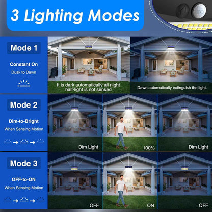 Solar Wall Sconce for Patio & Porch – 368 LED Warm White Motion Light, White & Brown Finish