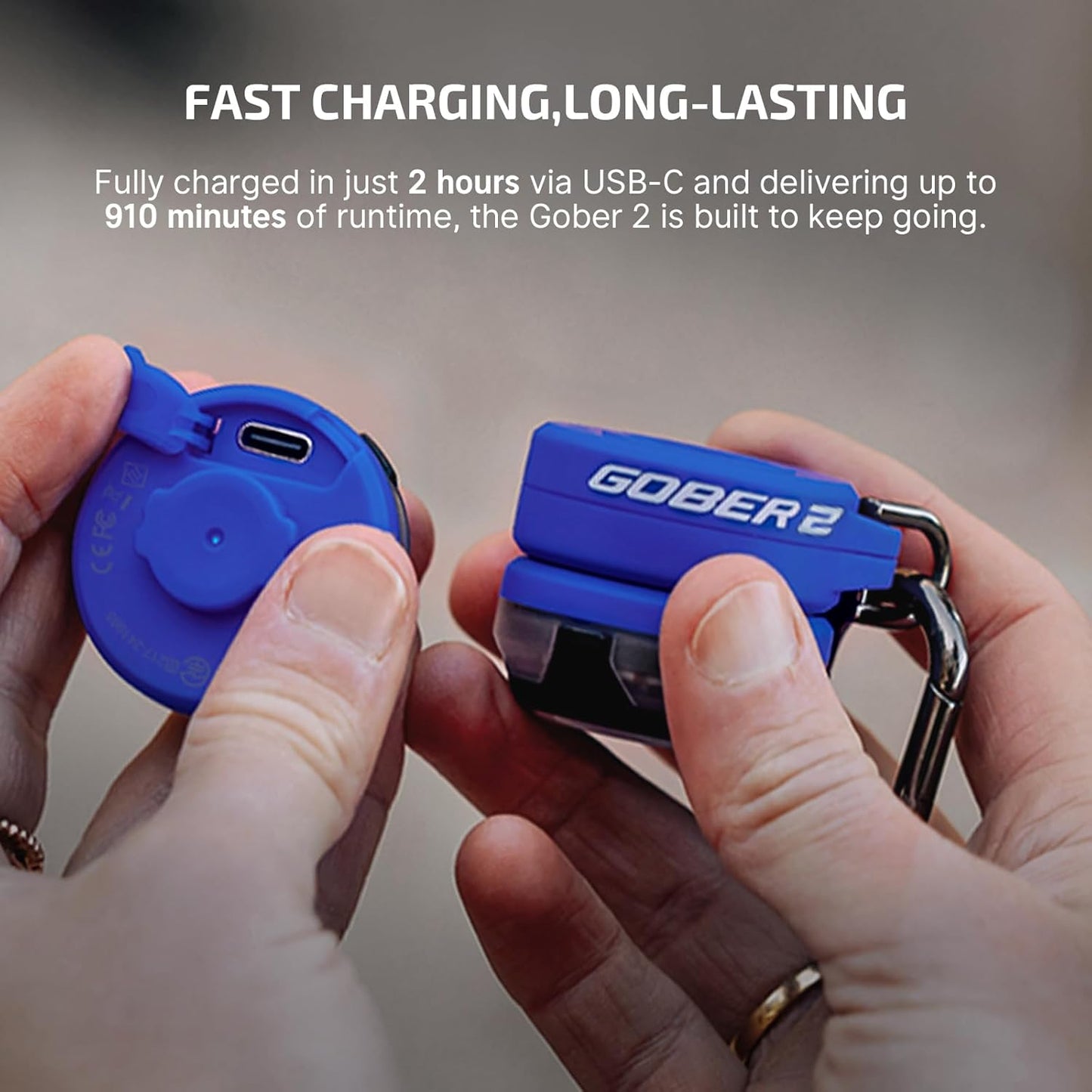 built-in rechargeable lithium polymer battery with up to 910 minutes of runtime, charged via usb-c