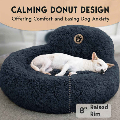 PetJett Calming Dog Bed Medium – Donut Round Anti-Anxiety Bed for Corgis, Frenchies & Beagles, Soothing Nightly Sleep Nest