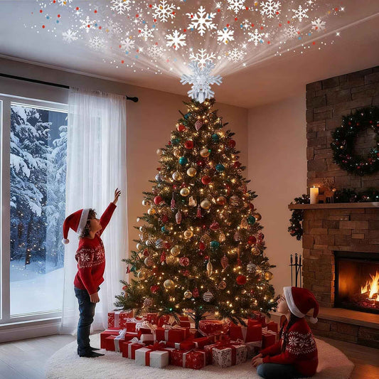 FrostyGlow LED Snowflake Tree Topper – Thoughtful Christmas Gift for Her, 3D Glitter Centerpiece with Projected Light Show