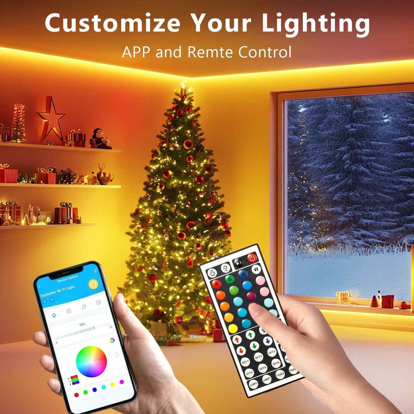 DAYBETTER Smart LED Light Strip with Bluetooth App and 44-Key Remote, Music Sync RGB Lights Holiday and Valentine's Day Gift for Him or Her